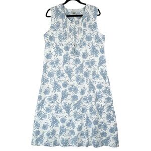 Laura Ashley Blue Floral Cotton Nightgown Dress Sz L Flannel Modest